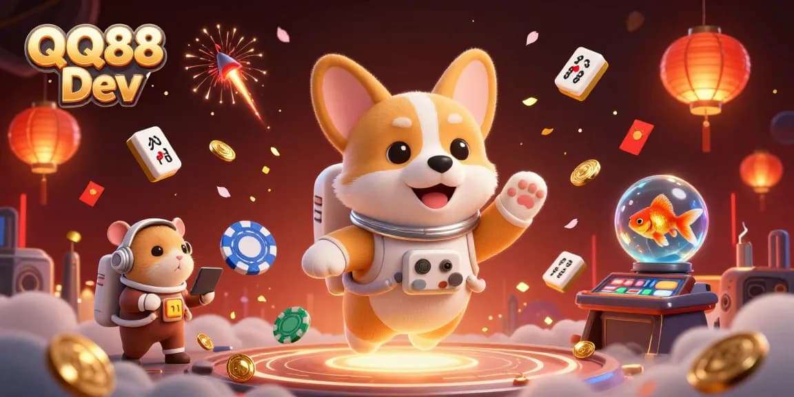 Experience the excitement of QQ88 Dev, showcasing a vibrant space casino scene with animated characters.