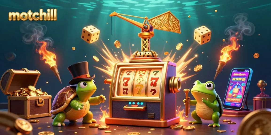 Engage with the thrilling world of motchill at a dazzling casino scene filled with gold, slots, and vibrant characters.