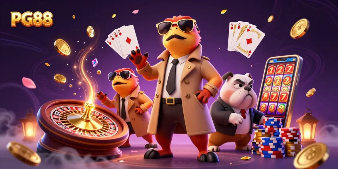 Experience the excitement at PG88 with raptors in a trench coat at a VIP casino lounge.