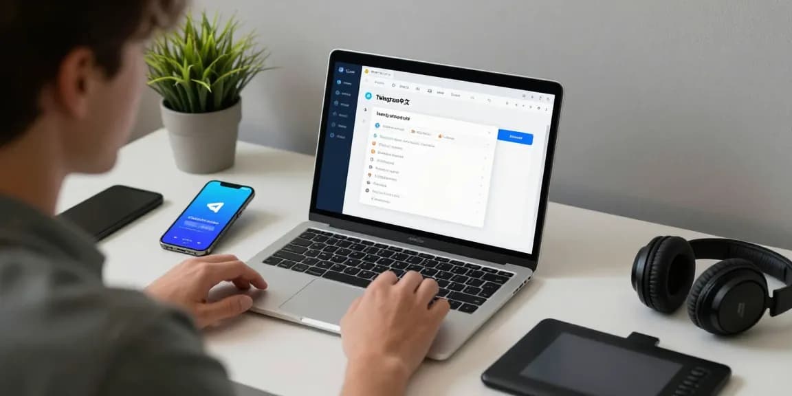 Adjusting Telegram中文 settings on a sleek desktop setup showcasing the user’s tech environment.