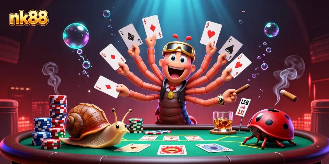 Engage with nk88 in an exciting poker scene featuring a millipede dealer and high-roller characters