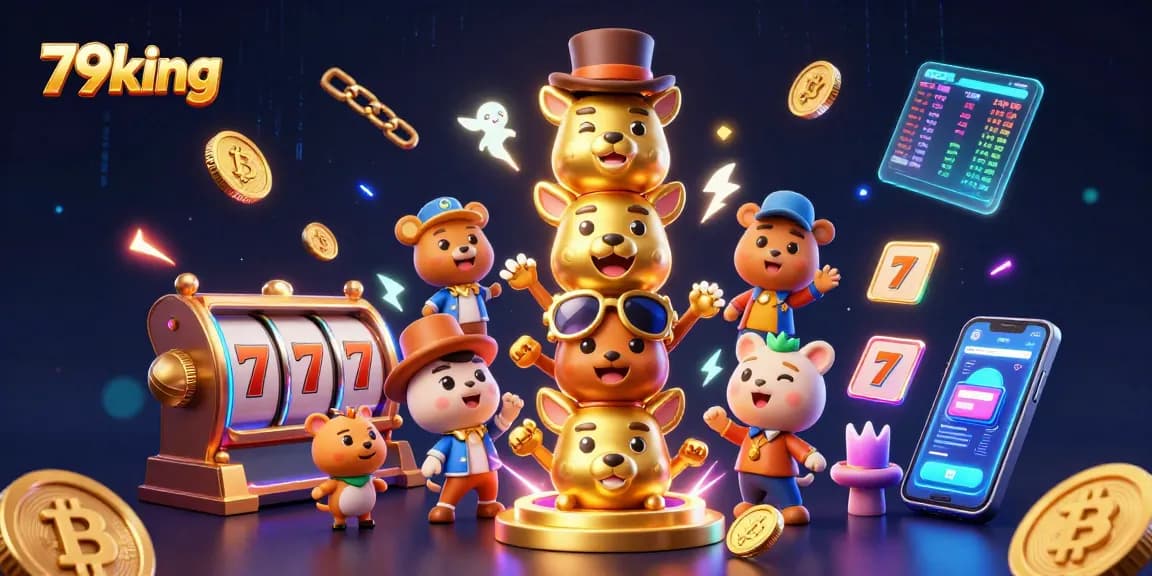 Engage with 79king: Vibrant 3D totem scene showcasing rich casino elements.