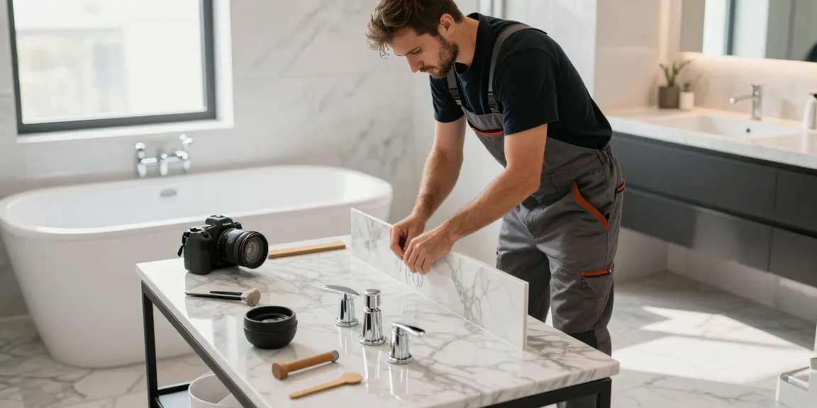 Vistarooms Bauunternehmen bei der stressfreien Badsanierung in Mannheim mit modernen Materialien und Handwerkern.