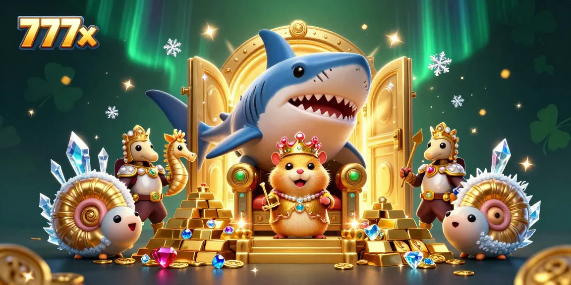 Experience winning at 777x with a fierce hamster king and dazzling treasures in a vibrant casino scene.