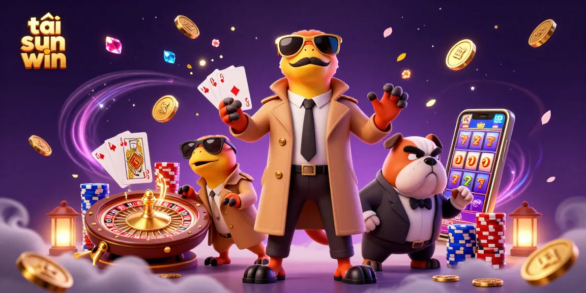Engage with thrilling slots at tải sun win, showcasing 3D raptors entering a casino with gold and gems surrounding them.