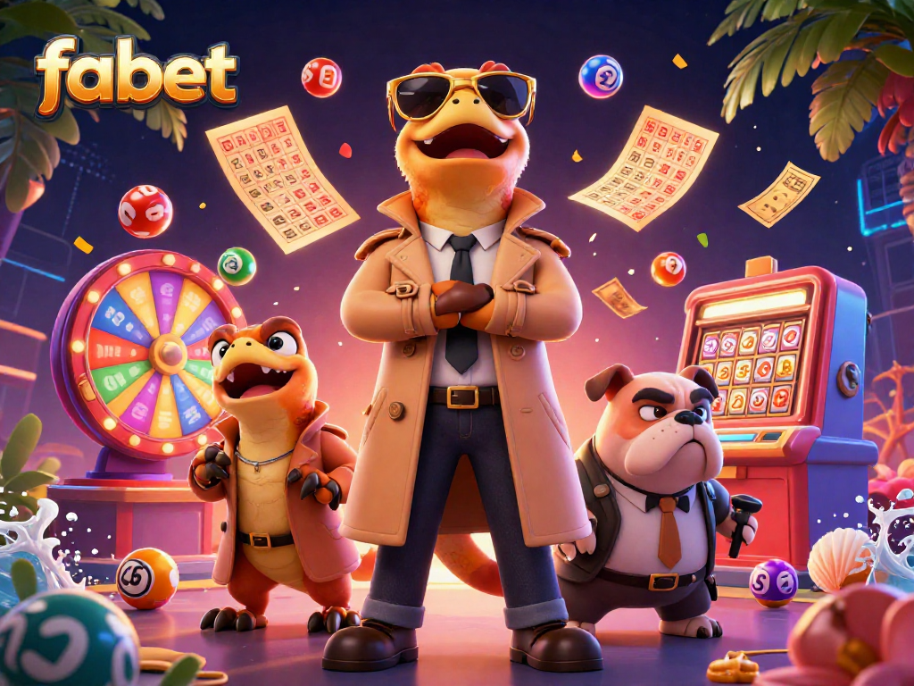 Experience fabet as cartoon raptors attempt to enter a VIP lounge amid vibrant casino elements.