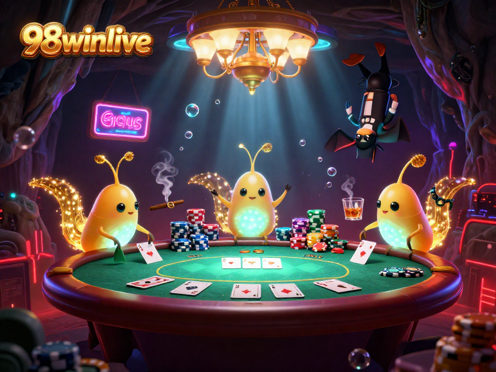 Engage with thrilling poker at 98winlive, illuminated by glowworms in a vibrant cave casino.