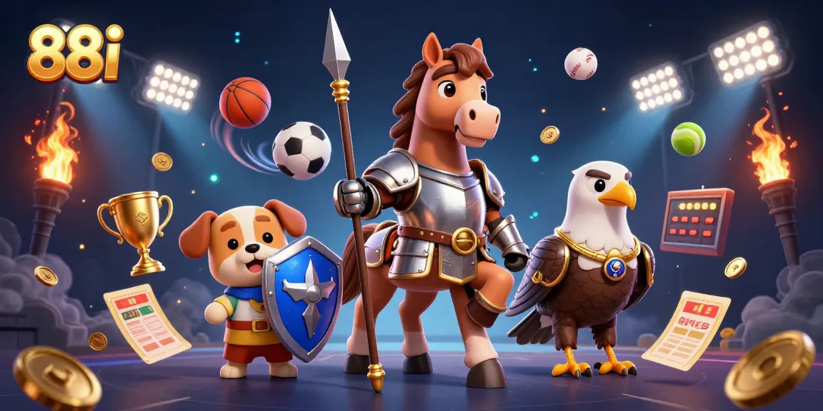 Bet on exciting games at 88i with colorful sports balls and dynamic action elements in a casino scene.