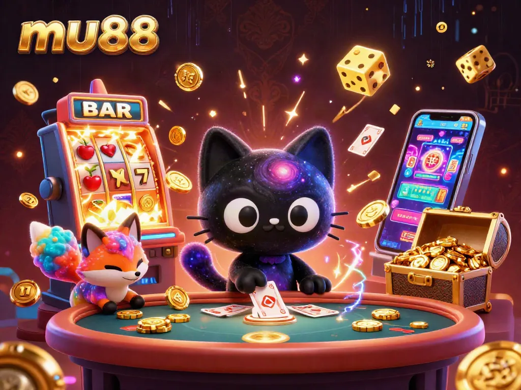 Spin to win at mu88 with colorful characters amidst a vibrant cosmic casino scene.