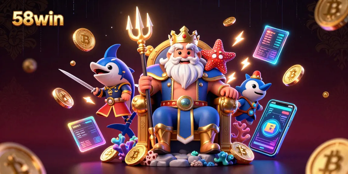 Engage with 58win's exciting world through neon-lit casino elements and vibrant characters.
