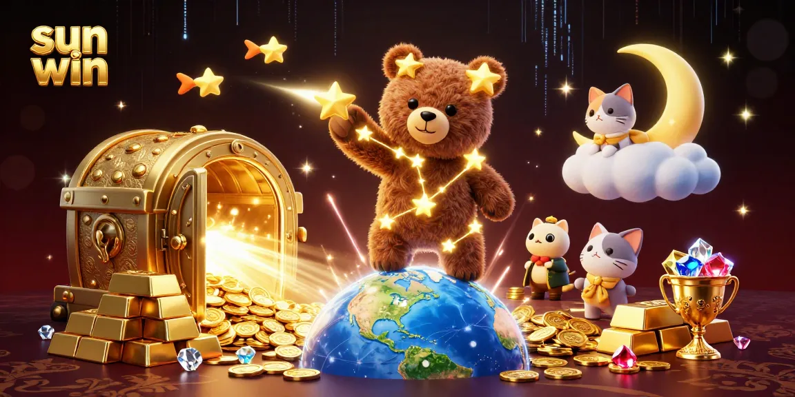 Experience sun win thrills with a stunning constellation bear collecting coins in this dynamic casino illustration.
