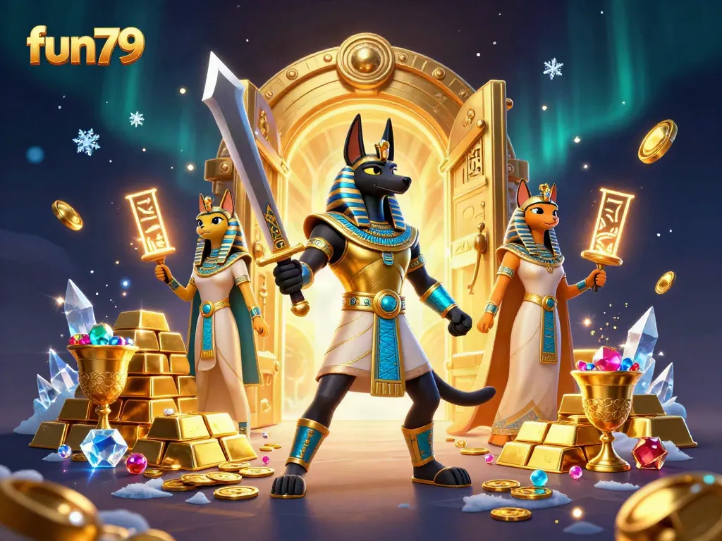 Experience thrilling gameplay at fun79 with vibrant characters and a treasure-filled scene.