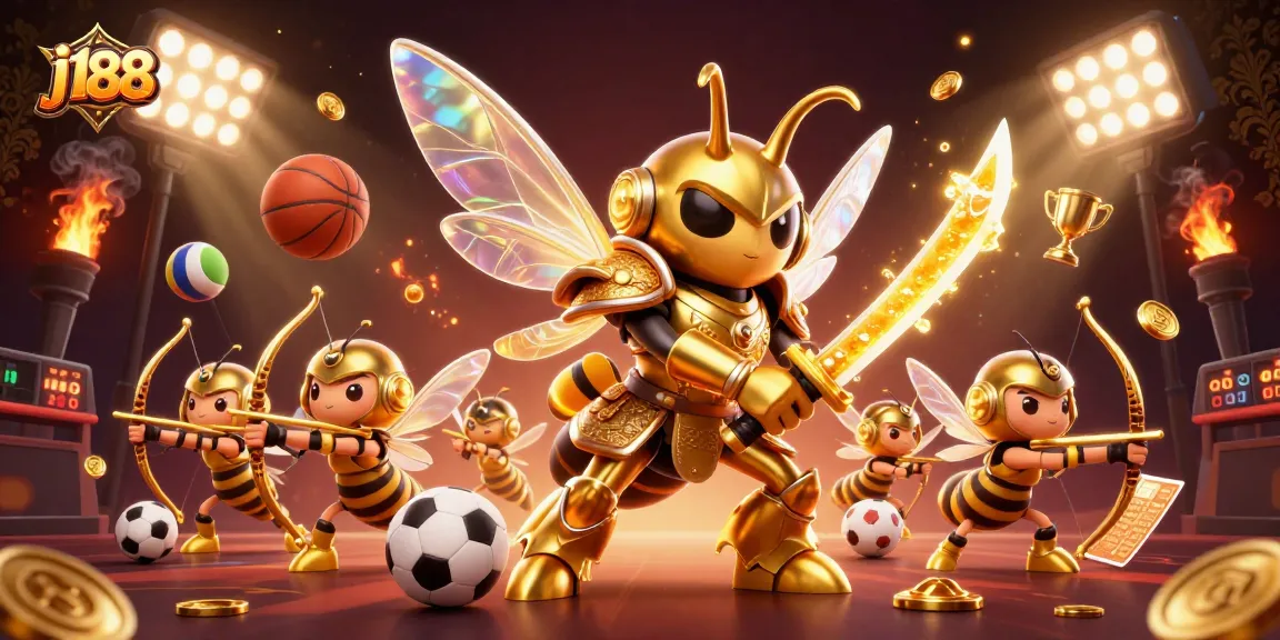 Experience the thrill of j188 with a dynamic 3D illustration showcasing action-packed casino elements.