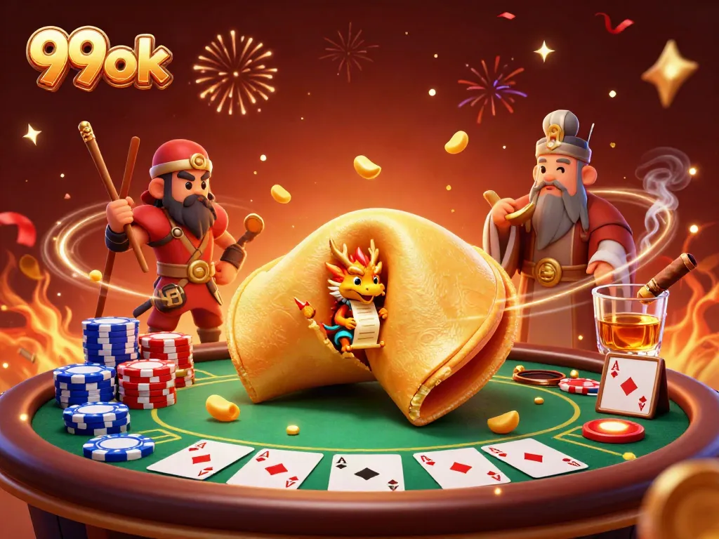 Experience thrilling gameplay with 99ok's vibrant 3D casino scene featuring poker and fortune elements.