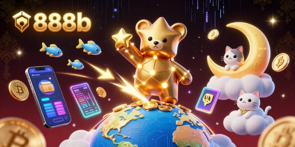 Engage in thrilling gameplay with 888b by experiencing 3D cartoon characters scooping gold coins amidst a vibrant casino environment.