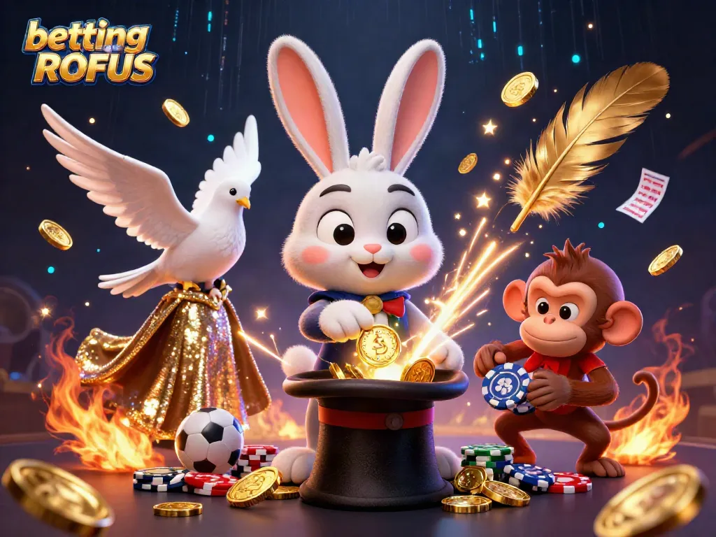 Betting uden ROFUS scene showcasing a magician rabbit, dove, and monkey with casino elements.