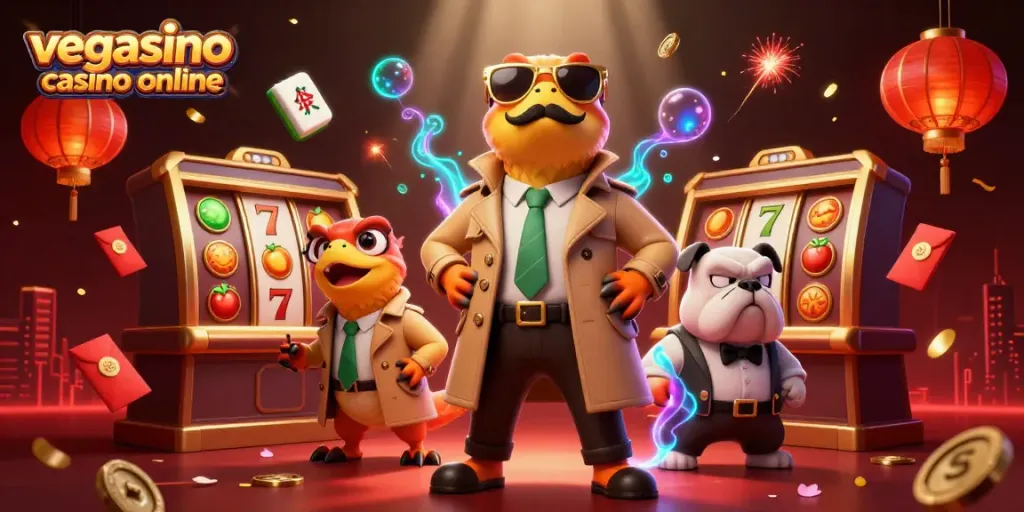 Experience the excitement of vegasino casino online with vibrant raptors and lively slots depicted.