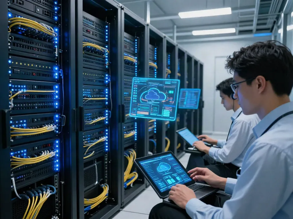 Immobilien Gütersloh: Modernes Datenzentrum mit Serverracks und Cloud-Computing-Technologien.