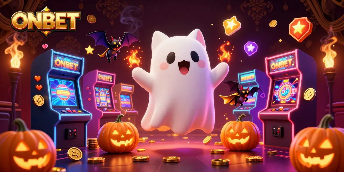 Experience thrilling gameplay at ONBET with our vibrant casino illustration featuring a ghost cat and bat.