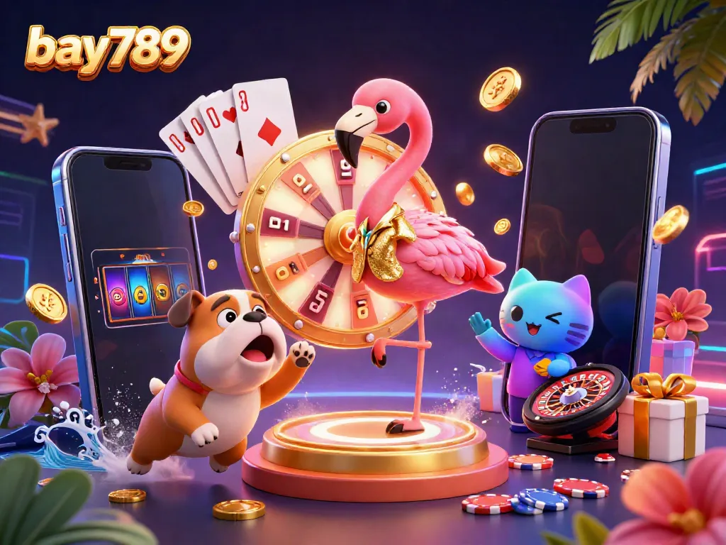 Engage with bay789's vibrant prizes and games through a dynamic digital illustration.