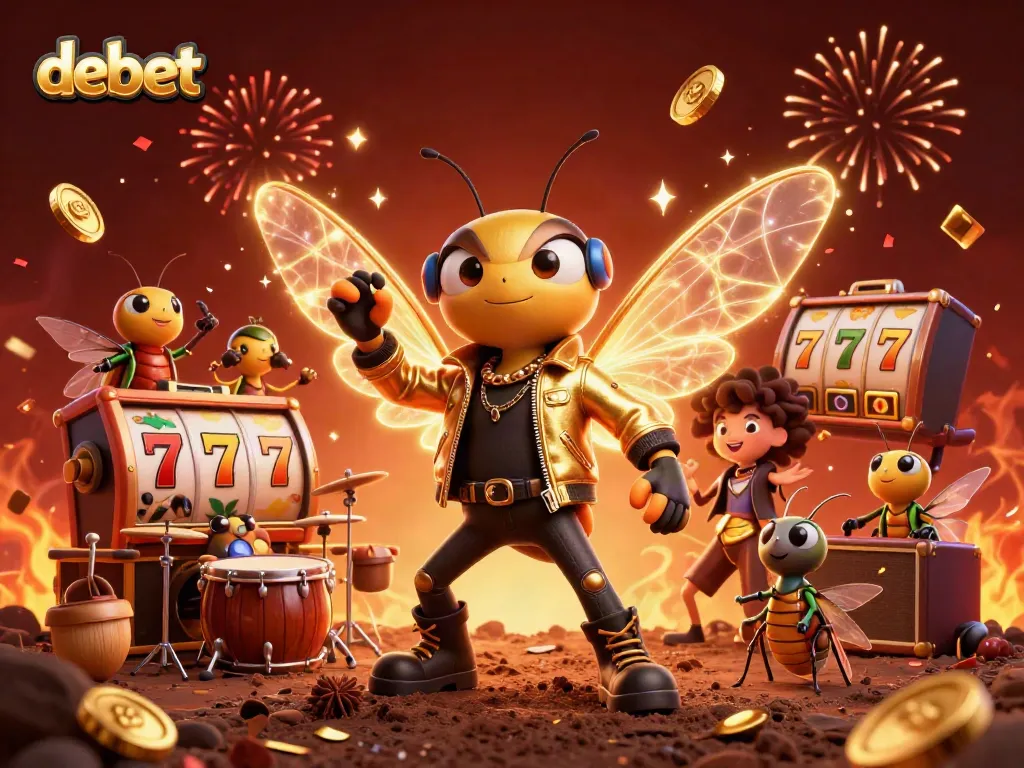 Engage with debet's exciting slots and jackpots in a vibrant 3D casino scene.