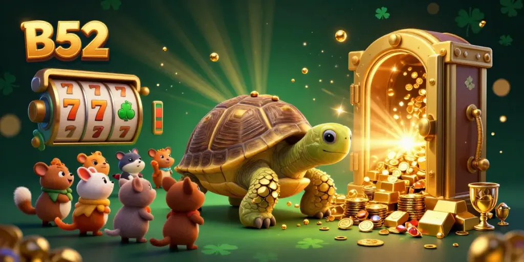 B52 slots showcase vibrant gameplay with golden treasures and a colossal tortoise pinball.