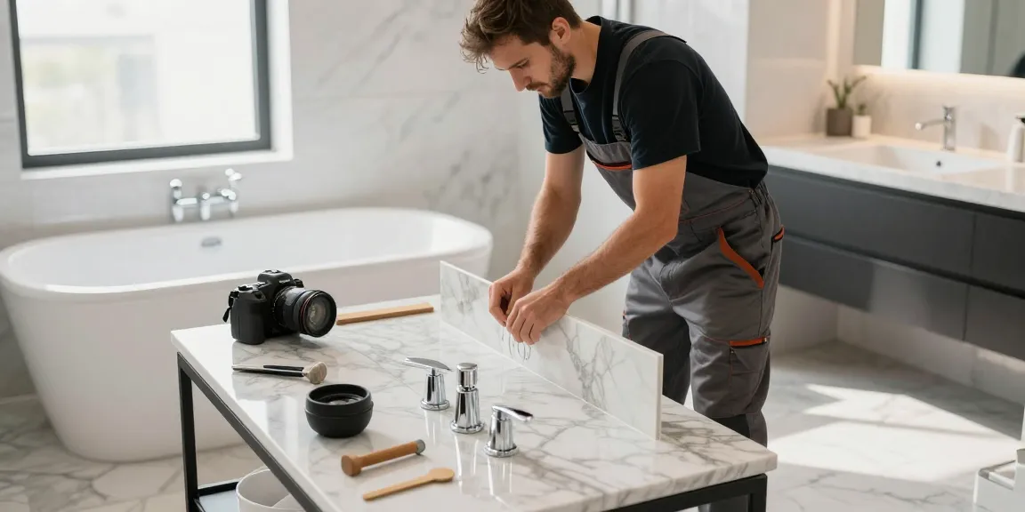 Vistarooms Bauunternehmen bei der stressfreien Badsanierung in Mannheim mit modernen Materialien und Handwerkern.
