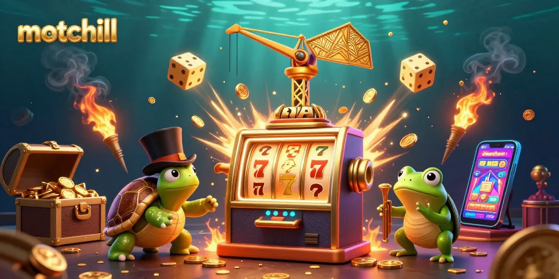 Engage with the thrilling world of motchill at a dazzling casino scene filled with gold, slots, and vibrant characters.