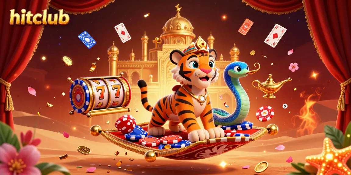 Join the exciting hitclub gaming adventure with a vibrant 3D illustration featuring casino excitement.