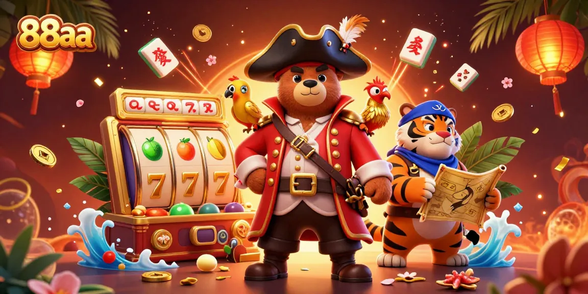 Engage in thrilling gameplay at 88aa with animated slots and vibrant casino elements in a 3D illustration.
