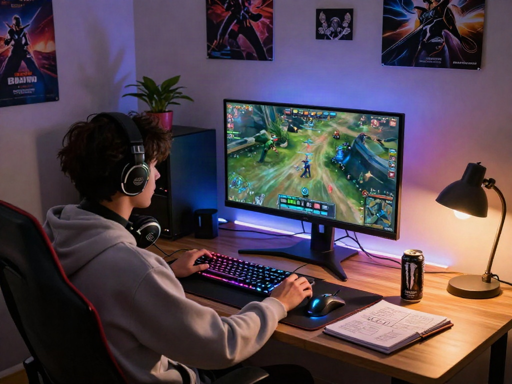 Engaging gaming setup featuring rokok88 gameplay session in cozy home atmosphere