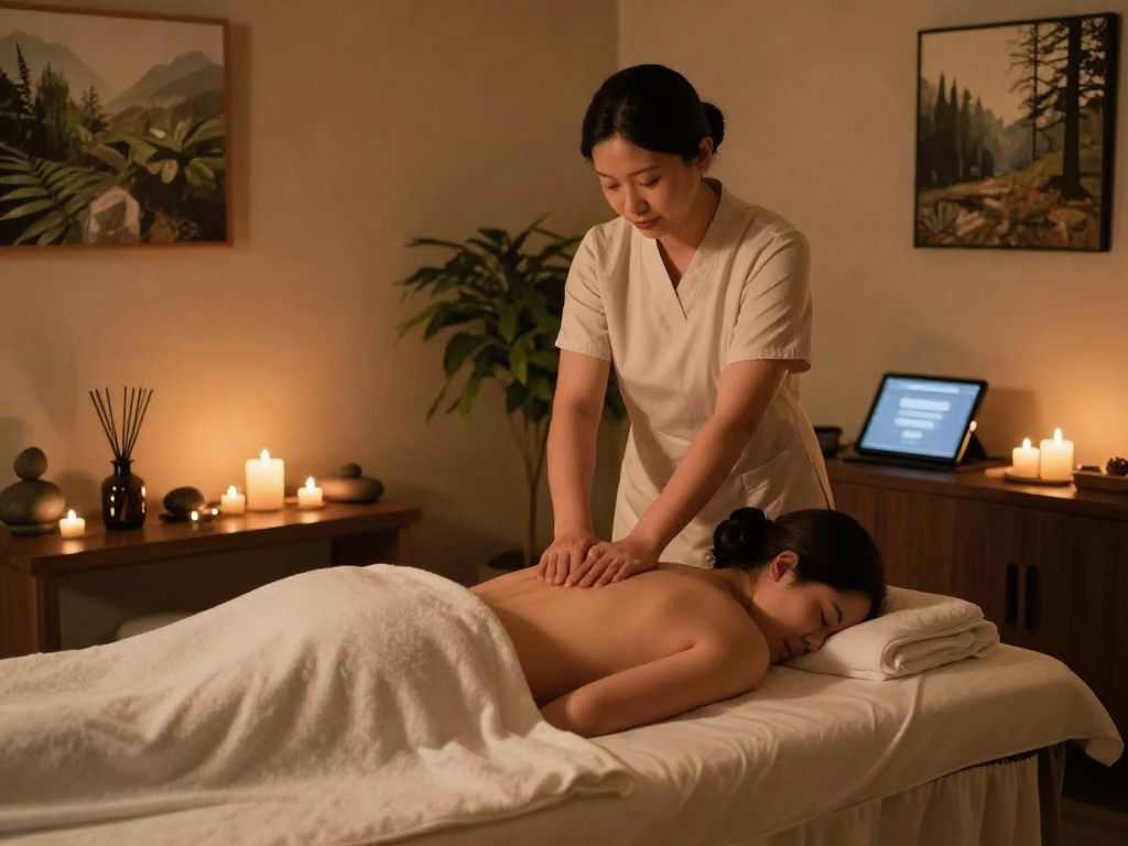 안산출장안마 massage therapy session in a tranquil spa setting, promoting relaxation and wellness