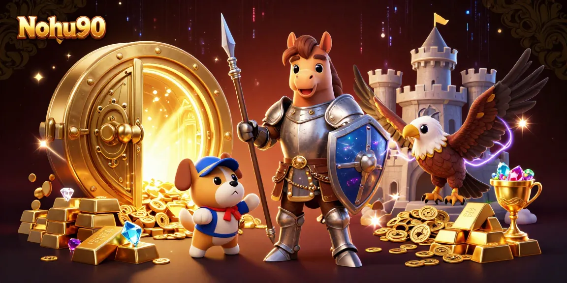 Nohu90 offers a thrilling casino experience with a dynamic medieval scene showcasing unique gaming elements.