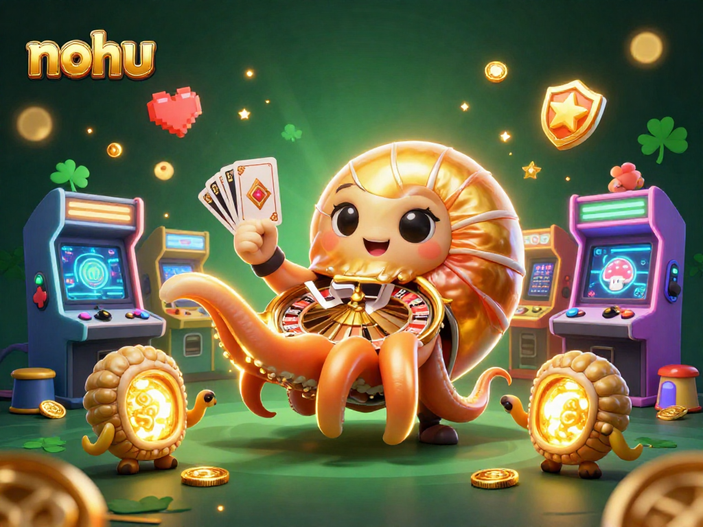 Nohu casino scene where a nautilus combines casino elements like roulette and glowing cards.