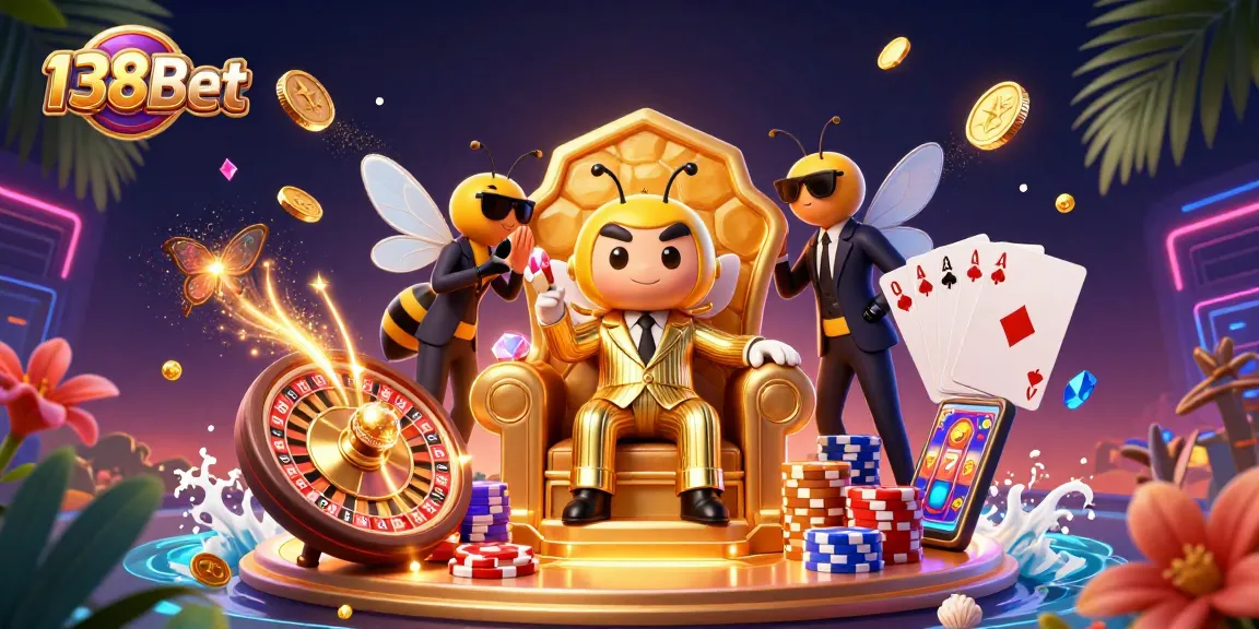 Experience 138Bet with thrilling casino action featuring vibrant characters and rich golds.