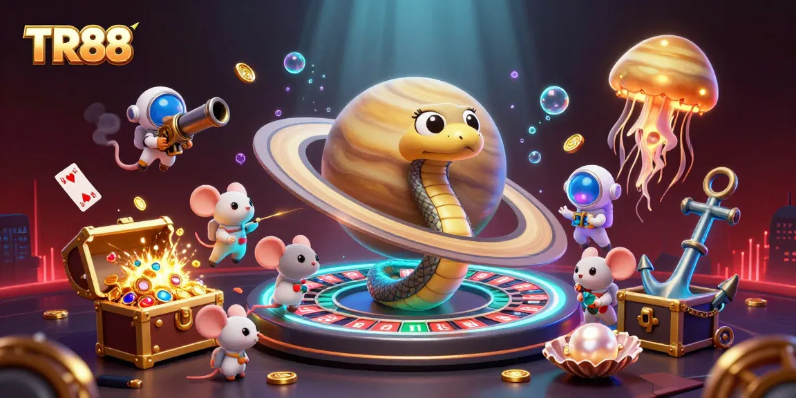 Experience excitement at TR88 with a dynamic cosmic casino scene featuring playful astronauts and a golden jellyfish dealer.