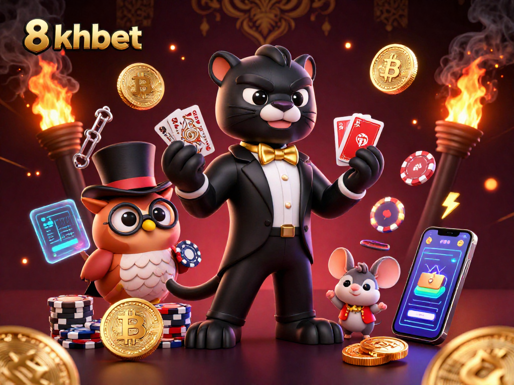 Experience the excitement of 8xbet with stylish characters and crypto elements in a vibrant casino scene.