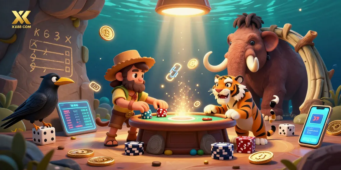 Experience the thrill of gaming at XX88 COM with a dynamic prehistoric casino featuring vibrant 3D elements.