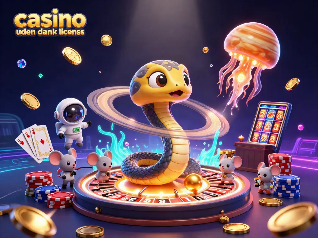 Place bets at casino uden dansk licens with playful astronaut mice and cosmic dealer in vibrant scene.