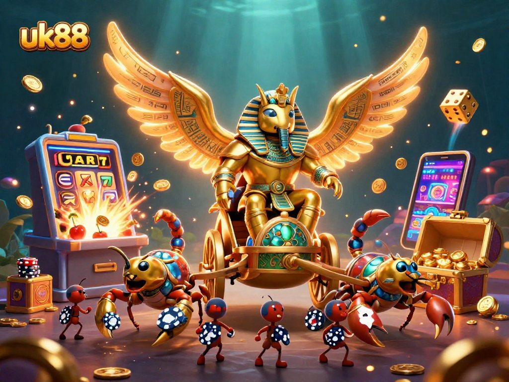 Spin to win with uk88's captivating 3D casino experience featuring golden symbols and gaming excitement!