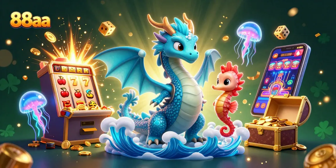 Experience the excitement with 88aa's dynamic casino-themed 3D illustration including winning characters and jackpots.