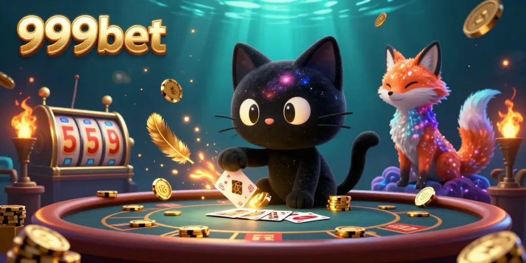 Experience excitement at 999bet as the black hole cat captures golden chips in a cosmic casino.