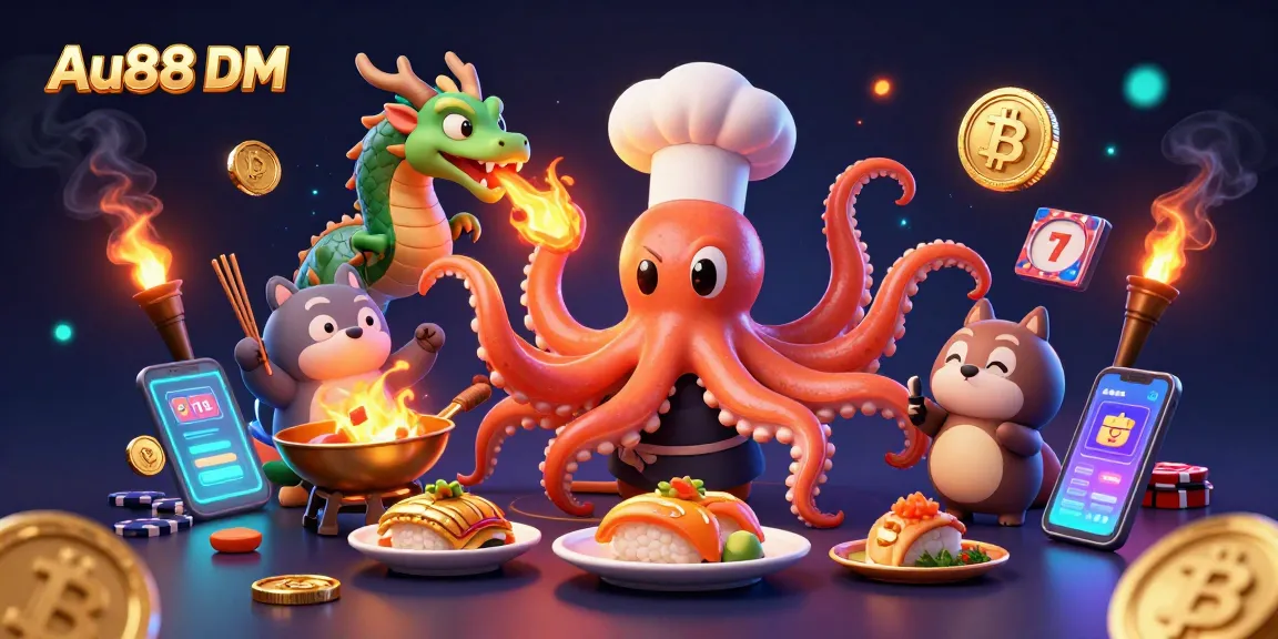 Experience vibrant wins at Au88 DM with 3D casino-themed characters and glowing crypto elements.