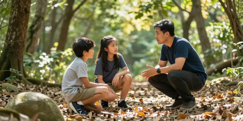 Kinder- & Jugendcoaching Osnabrück unter freiem Himmel mit Coach und Jugendlichen im Wald.