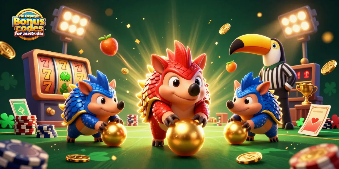Engaging 3D illustration with rival pangolins for no deposit bonus codes for Australia in an exciting casino scene.