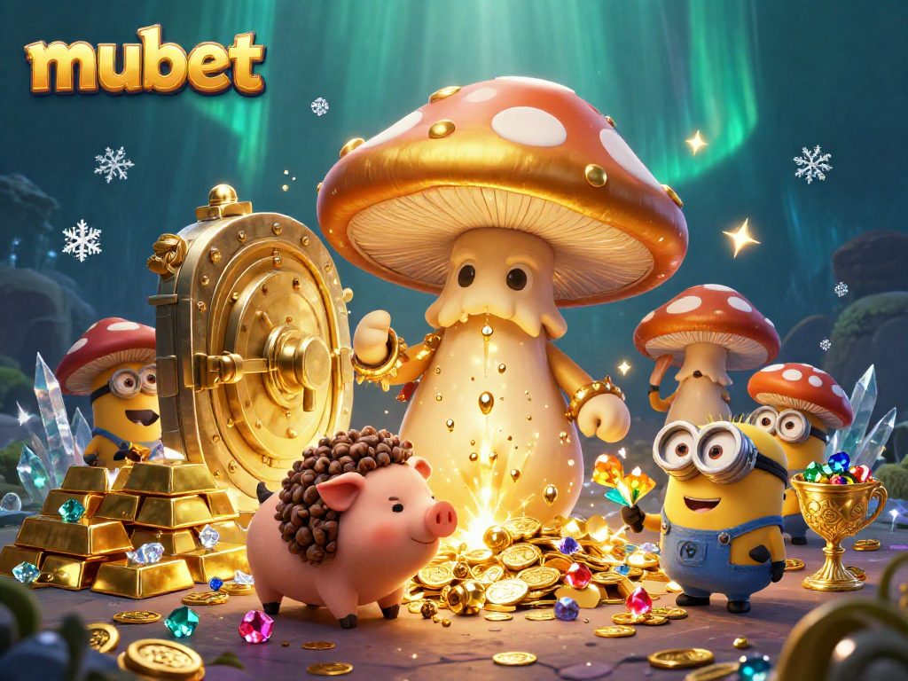 Mubet's golden wizard unleashes magical treasures in a vibrant casino adventure scene.
