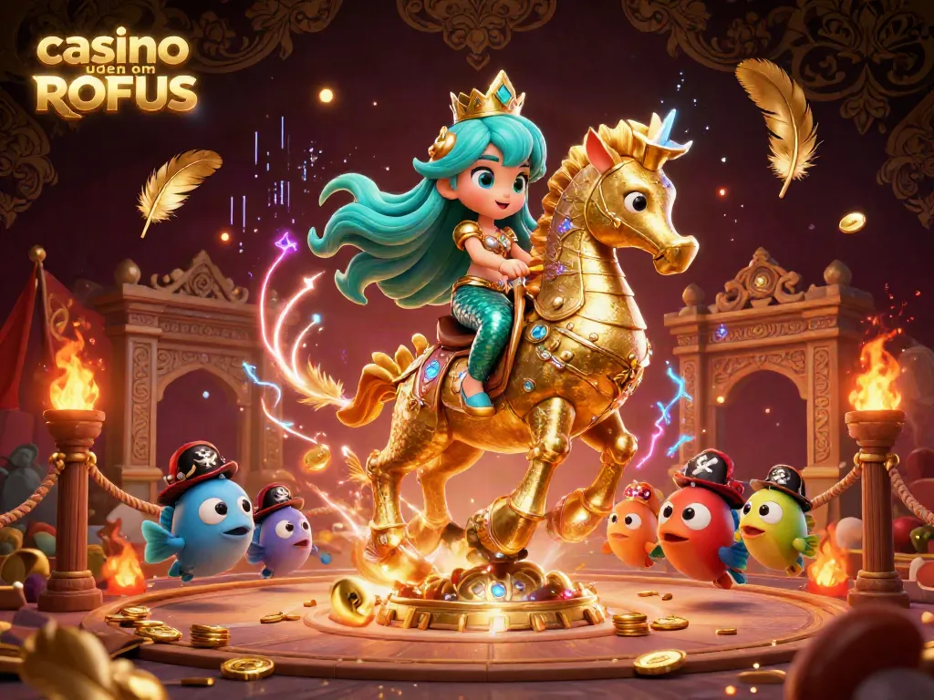 Experience the thrill of gaming with casino uden om ROFUS in this vibrant and dynamic 3D illustration featuring a mermaid and seahorse.