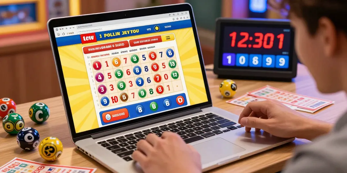 Pengguna kiwtoto bersemangat memeriksa nomor togel pada laptopnya, dikelilingi bola lotere dan tiket, menciptakan suasana menggembirakan dalam judi online.