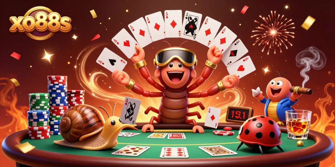 Engage in the thrilling world of xo88s with a lively casino scene featuring a millipede dealer and high-rolling snail.