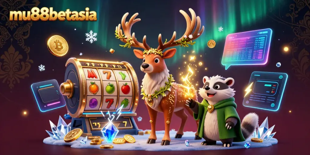 Experience vibrant slot gaming with mu88betasia's Celtic stag and badger in exquisite 3D art.